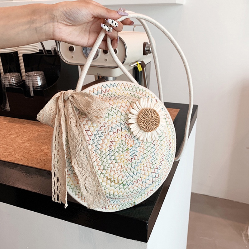 Túi Đeo Chéo Hình Tròn Đan Sợi Phong Cách Hàn Quốc Thời Trang Cho Nữ