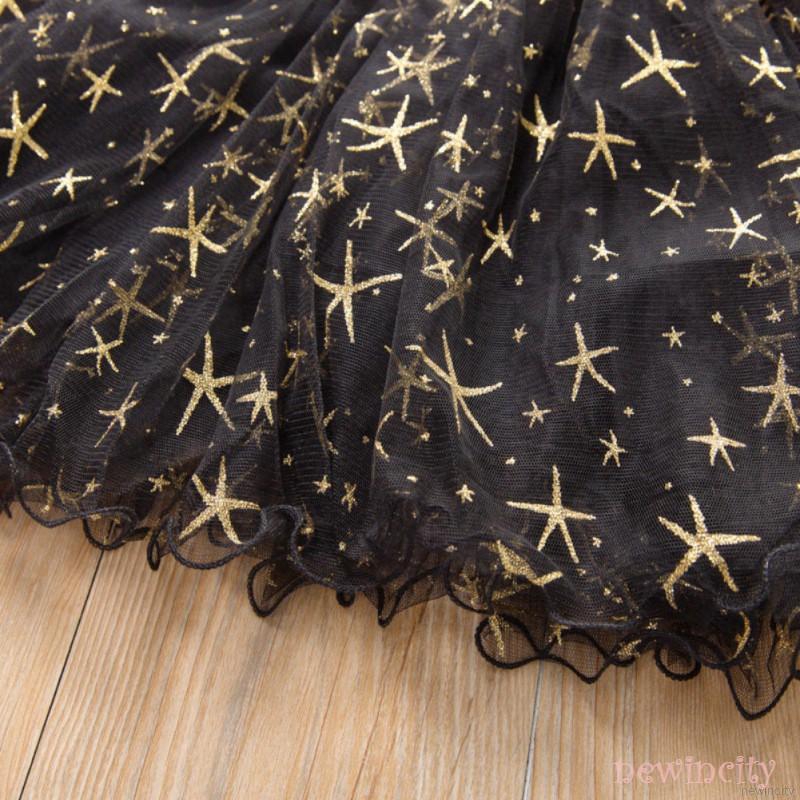 Đầm bé gái tay dài phối lưới họa tiết ngôi sao