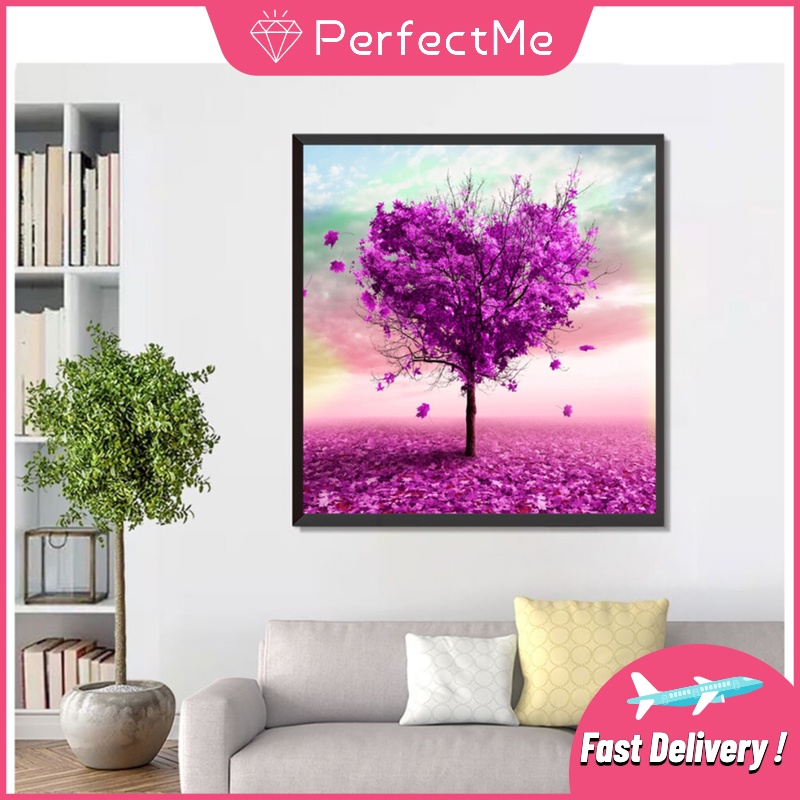 Bộ tranh đính đá 5D tự làm 30x30cm hình phong cảnh trái tim trang trí tường