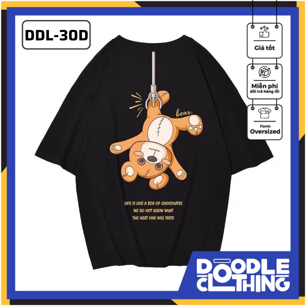 Áo thun nam nữ tay lỡ unisex form rộng logo hình gấu bông bear