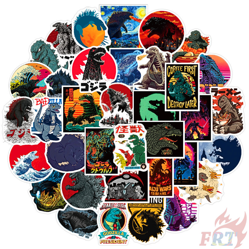 Set 50 nhãn dán trang trí hình quái vật Godzilla Series 01 cổ điển kiểu hoạt hình dùng trang trí DIY đa năng
