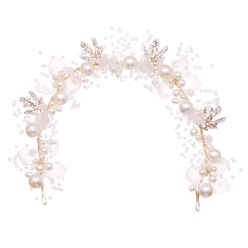 Băng Đô Cài Tóc Đính Hạt Ngọc Trai / Hoa Handmade Thời Trang Chống Trượt Cho Cô Dâu