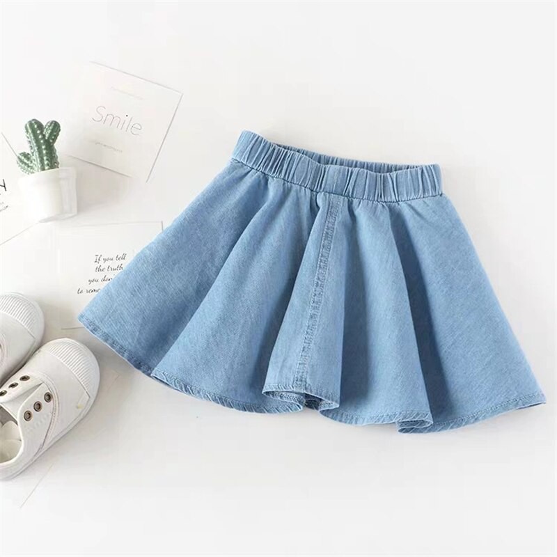 MezyTicky Summer Girl Denim Clothing Sets Toddler Fashion High Waist Pleated Dress Clothes Children Strapless Sleeve Tops Short Dress