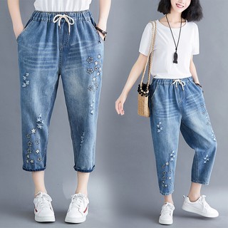 H26 Quần bò big size dáng suông cạp chun thời trang