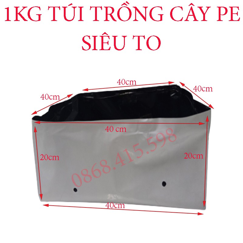 túi trồng cây,trồng rau, trồng hoa cảnh,ươm cây con  kích thước cao 20cm (khi bung ra), Đáy Vuông 40x40cm 1kg 19-20 cái