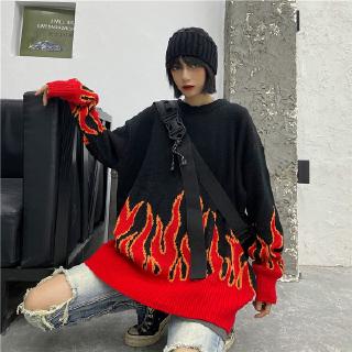 Áo nỉ tay dài in hình ngọn lửa cá tính cho nam