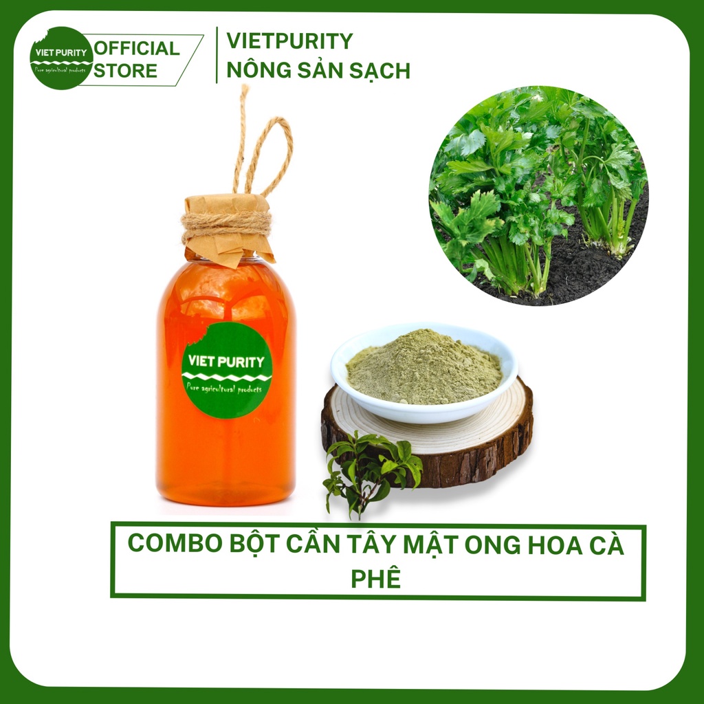 Bột cần tây mật ong hoa cà phê Vietpurity, Combo bột cần tây sấy lạnh và mật ong hoa cà phê, thức uống giảm mỡ bụng