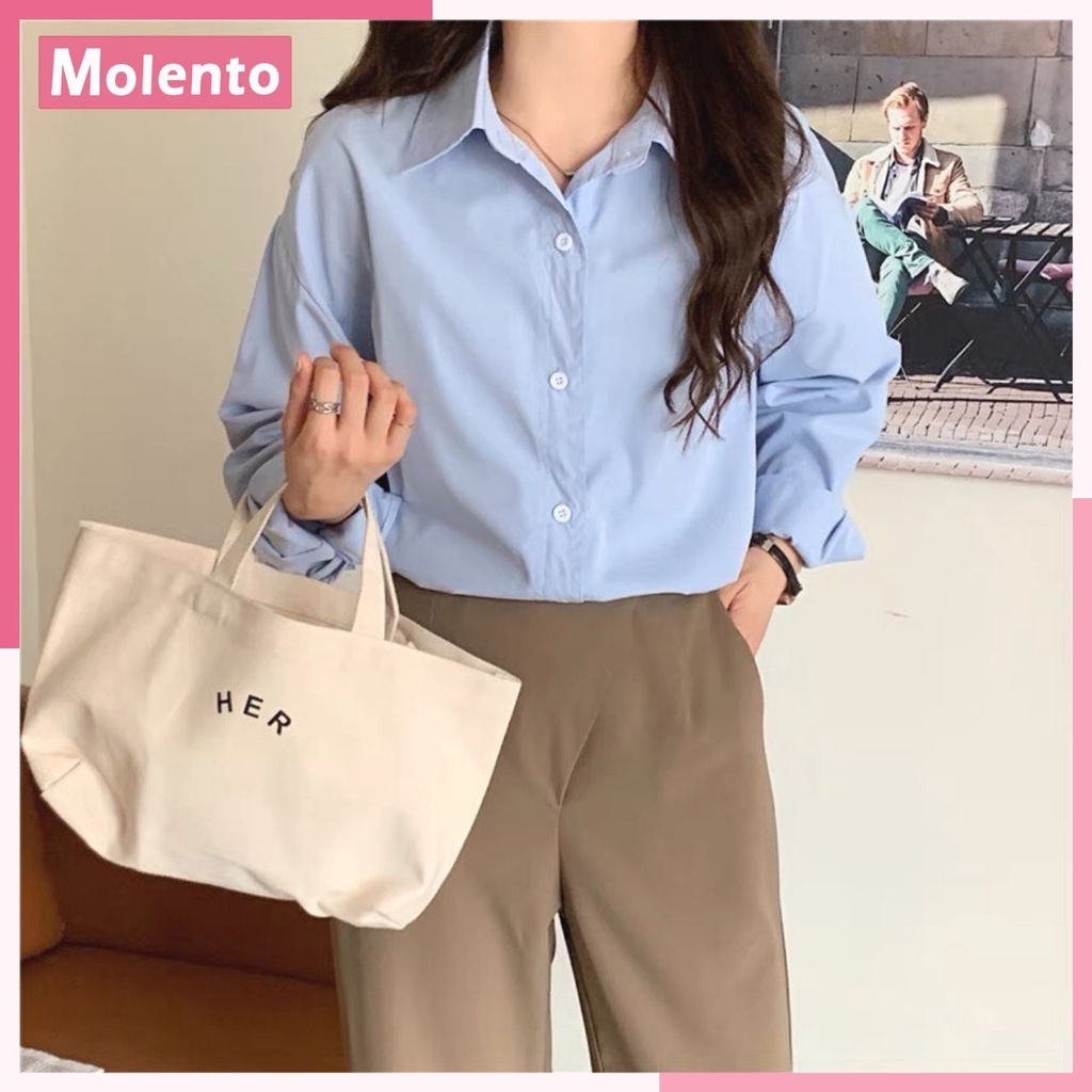 Áo Sơ Mi Nữ From Rộng Công Sở Dài Tay Phong Cách Ulzzang Vintage Hàn Quốc Chất Đũi Tơ Đẹp Màu Sắc Trẻ Trung MOLENTO M95