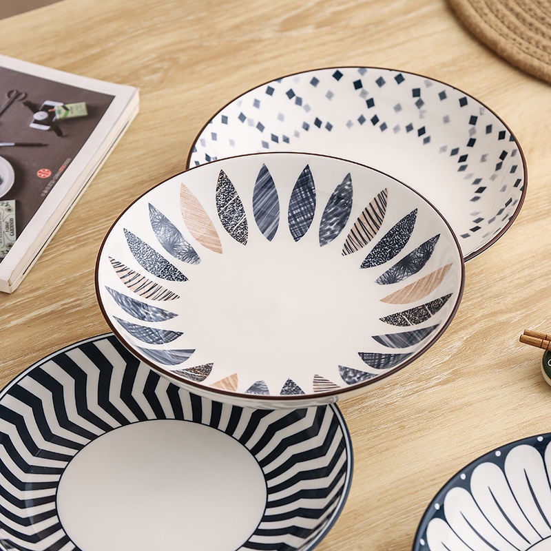 Đĩa Sứ Tròn 8 Inch Dùng Được Trong Lò Vi Sóng Phong Cách Nhật Bản