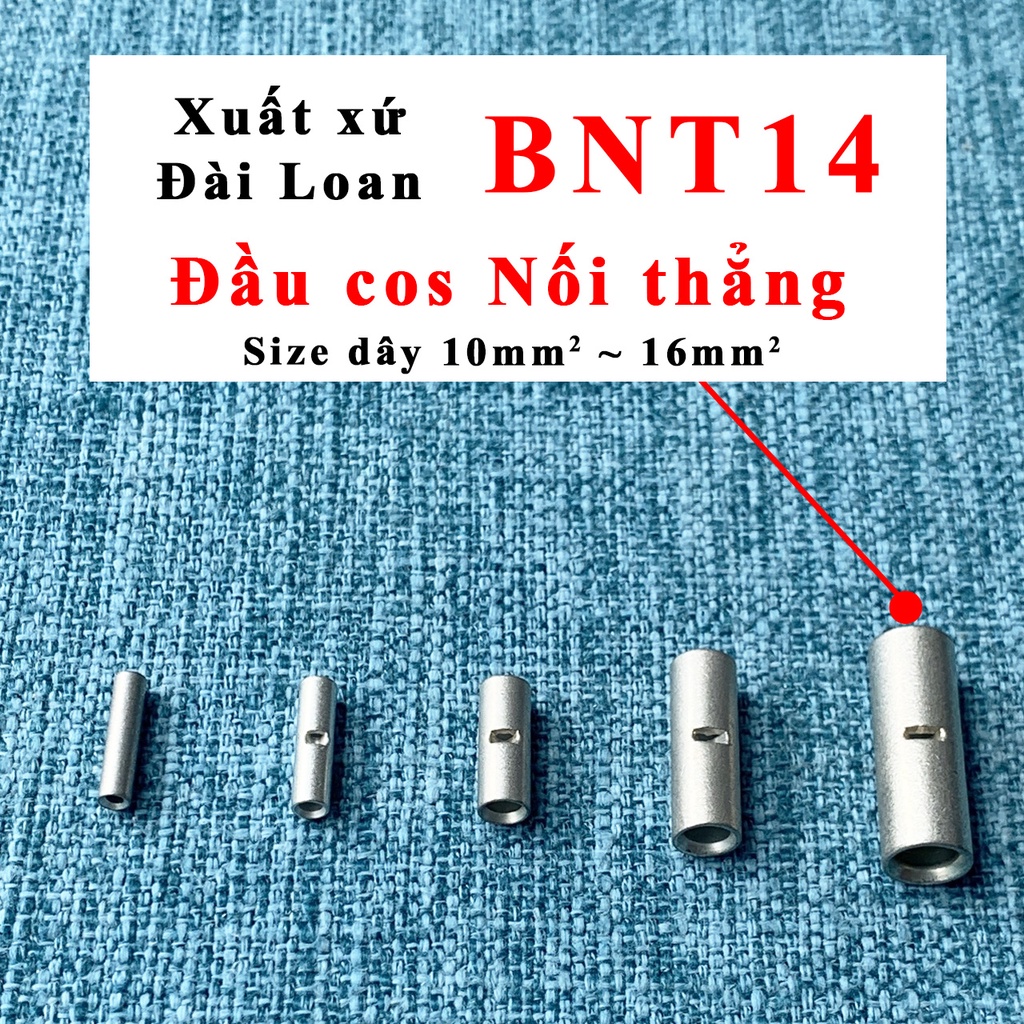 Đầu cos nối dây điện nối thẳng BNT14 - Đầu cốt nối dây điện thẳng loại trần - Dùng cho dây 10mm2 tới 16mm2