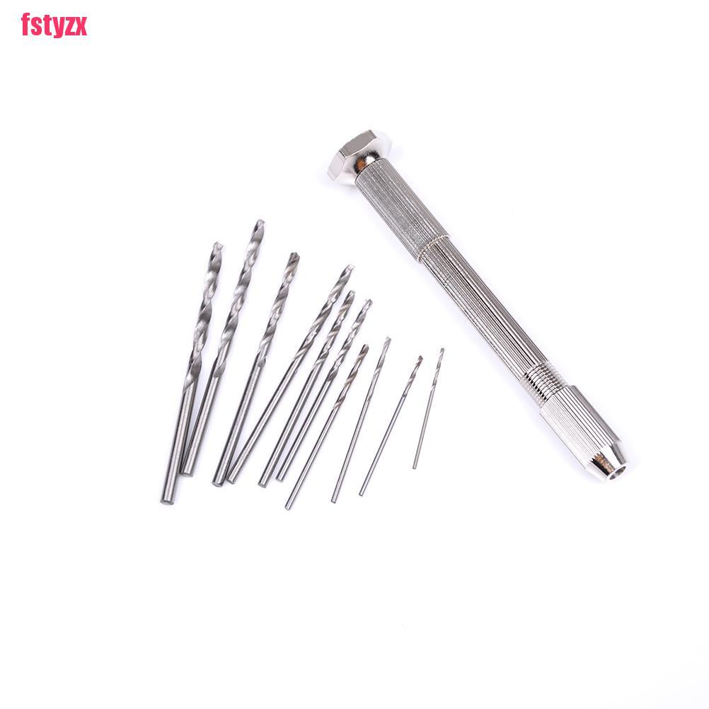 Set đầu mũi khoan cầm tay mini bằng nhôm + 10 mũi khoan xoắn ốc dành cho làm gỗ