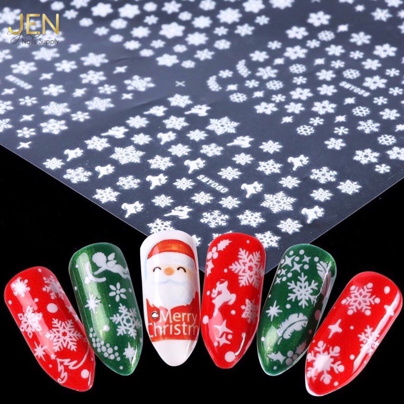 Sticker Noel dán móng-hình dán nail bông tuyết Giáng sinh màu trắng