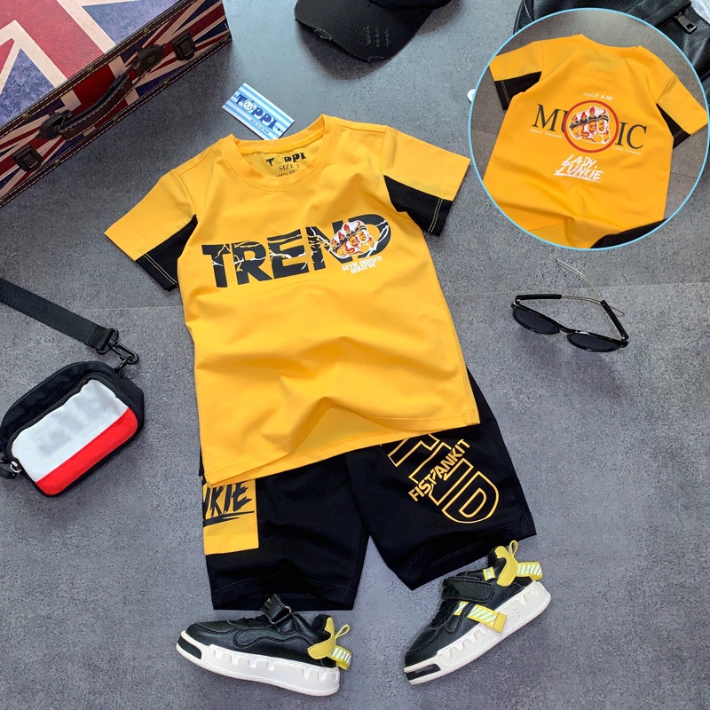 Đồ bộ bé trai  bộ thun phối chữ trend cho bé trai từ 15 đển 65kg