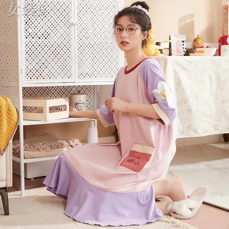 Bộ đồ ngủ pijama nữ cotton mùa hè mới, sinh phiên bản hàn quốc, bà bầu dễ thương có thể mặc ở nhà hoạt hình xuâ