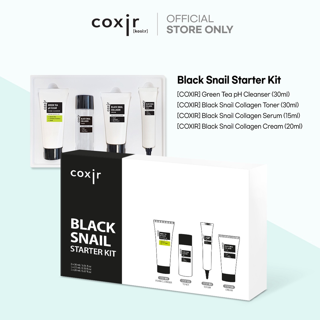 Set mỹ phẩm chăm sóc da mặt COXIR sữa rửa mặt toner serum và kem dưỡng chiết xuất ốc sên đen