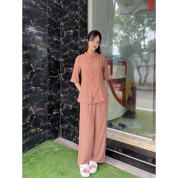 set đồ lam lụa cao cấp , thời trang nữ đi chùa, áo lam phật giáo