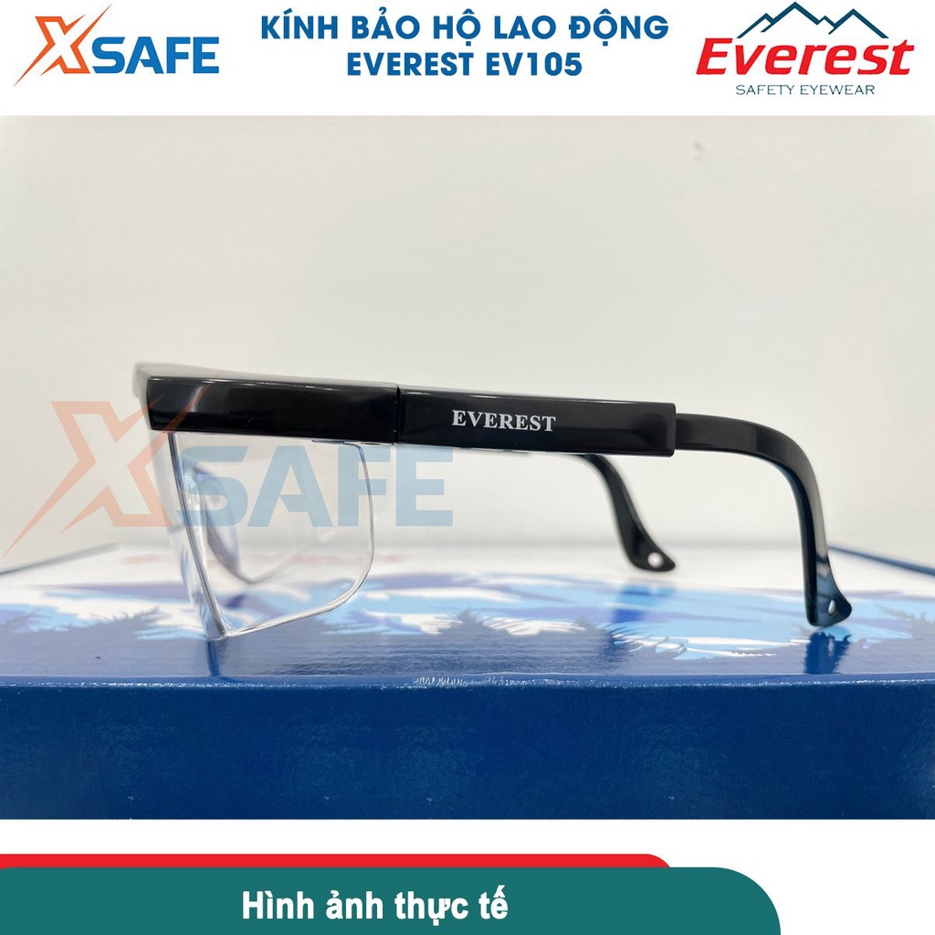 Kính bảo hộ Everest EV105 (2 màu trắng/đen) Kính chống bụi, chống tia UV, chống trầy xước, đọng sương, bảo vệ mắt