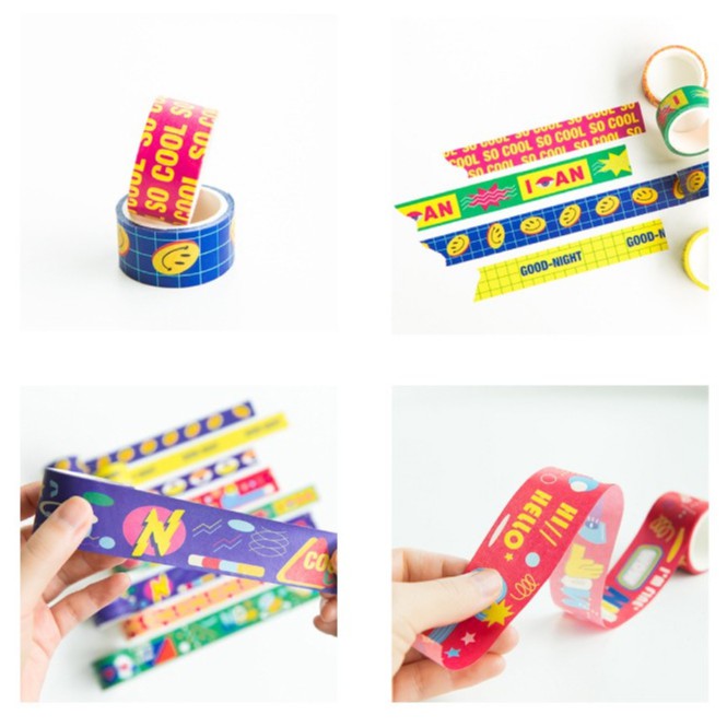 Washi tape hình mặt cười dễ thương băng keo giấy chữ trang trí