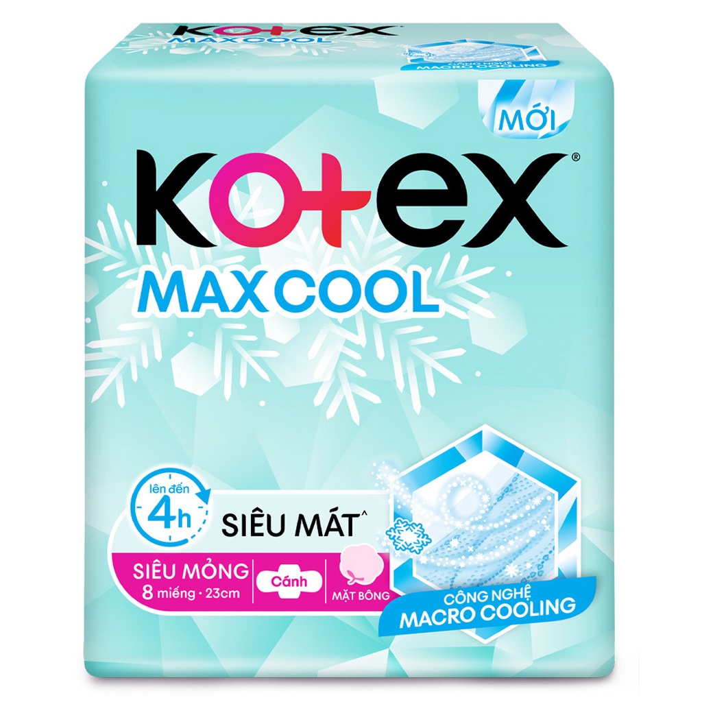 Combo 8 gói băng vệ sinh KOTEX Max Cool Siêu Mỏng Cánh 8miếng/gói