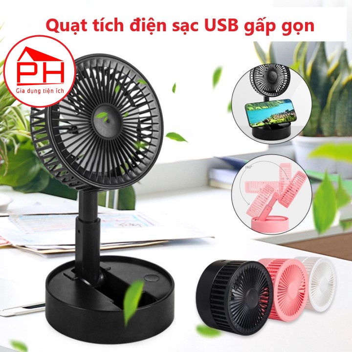 Quạt gấp gọn mini (Đường kính 10cm , cao 20cm) - Tích điện sạc USB tiện dụng , gấp gọn dễ dàng mang theo , 3 chế độ gió