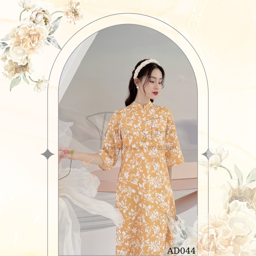 Áo dài nữ dáng suông kèm quần TWINS STORE chất lien, in hoa xinh xắn - AD044
