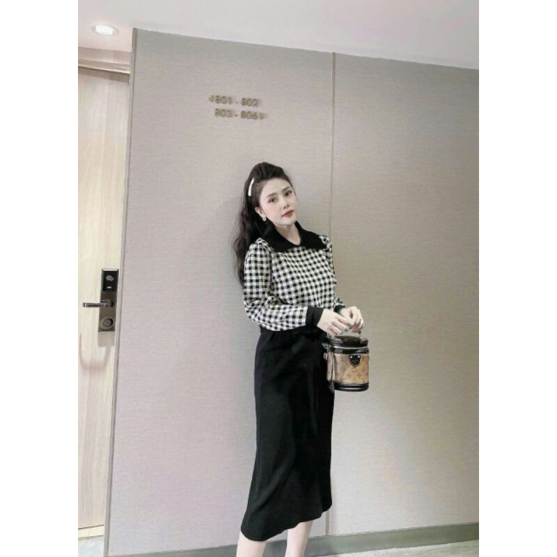 SÉT ÁO.DẠ.KẺ MIX CHÂN VÁY ZIP | BigBuy360 - bigbuy360.vn