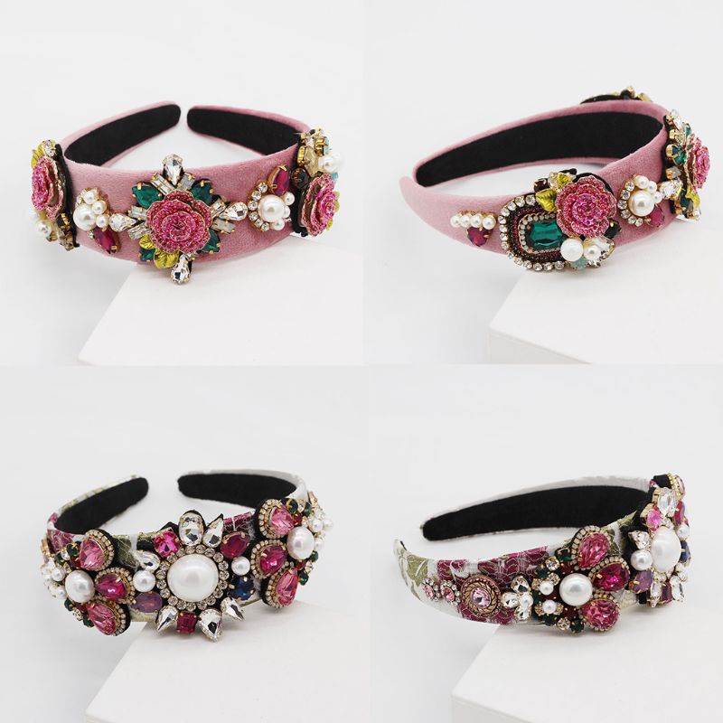 Flgo Băng Đô Bandana Bản To Đính Đá Giả Kim Cương Hình Hoa Hồng Pha Lê Phong Cách Phương Tây Wo