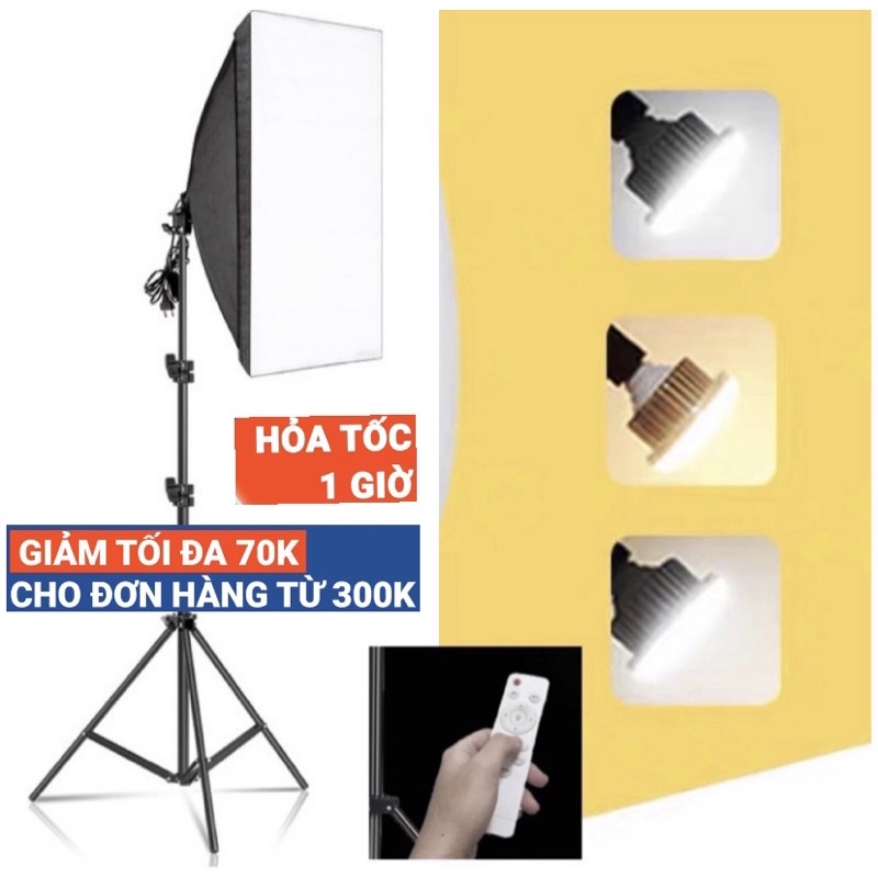 Bộ đèn studio chụp ảnh, quay phim, Livestream chuyên nghiệp, cao 2m softbox 50x70cm