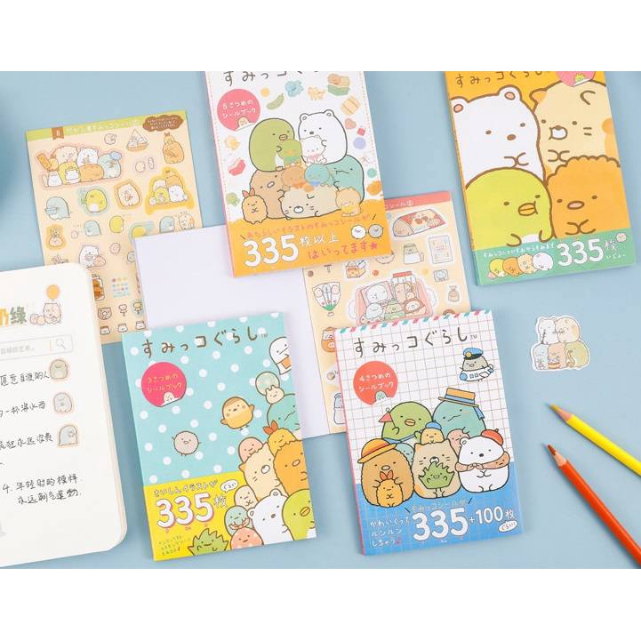 Set 335 tờ sticker bằng PVC họa tiết hoạt hình San-x Sumikko Gurashi sáng tạo dễ thương