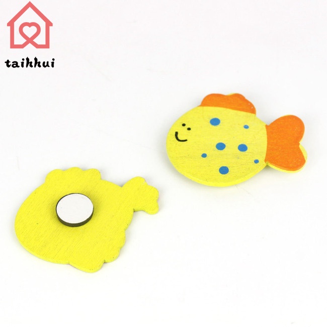Bộ 12 Miếng Nam Châm Dán Tủ Lạnh Hình Hoạt Hình Bằng Gỗ