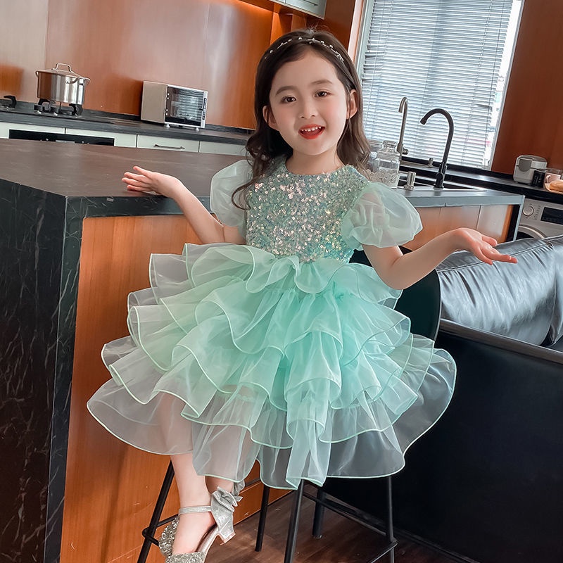 Đầm Công Chúa Tay Ngắn Đính Kim Sa Phong Cách Lolita Thời Trang Mùa Hè 2022 Cho Bé Gái