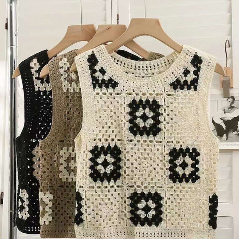 Áo Croptop Dệt Kim Sát Nách Dáng Rộng Họa Tiết Kẻ Sọc Thời Trang Cho Nữ