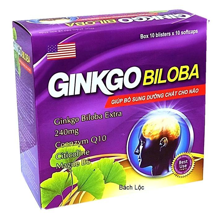 Hoạt Huyết Dưỡng Não Ginkgo Biloba 240mg - Giảm Đau Đầu, Hoa Mắt, Chóng Mặt - Hộp 100 Viên Sử Dụng 50 Ngày-Hộp Tím