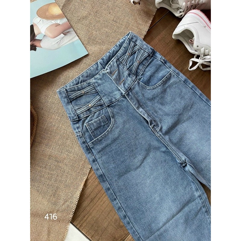 QUẦN JEAN BAGGY NỮ CẠP CAO TRƠN PHỐI LƯNG QUẦN CHÉO DÂY MS 416 [CLIP THẬT] [FREESHIP] HÀNG LOẠI 1,VẢI DÀY, MỀM MỊN DỄ M