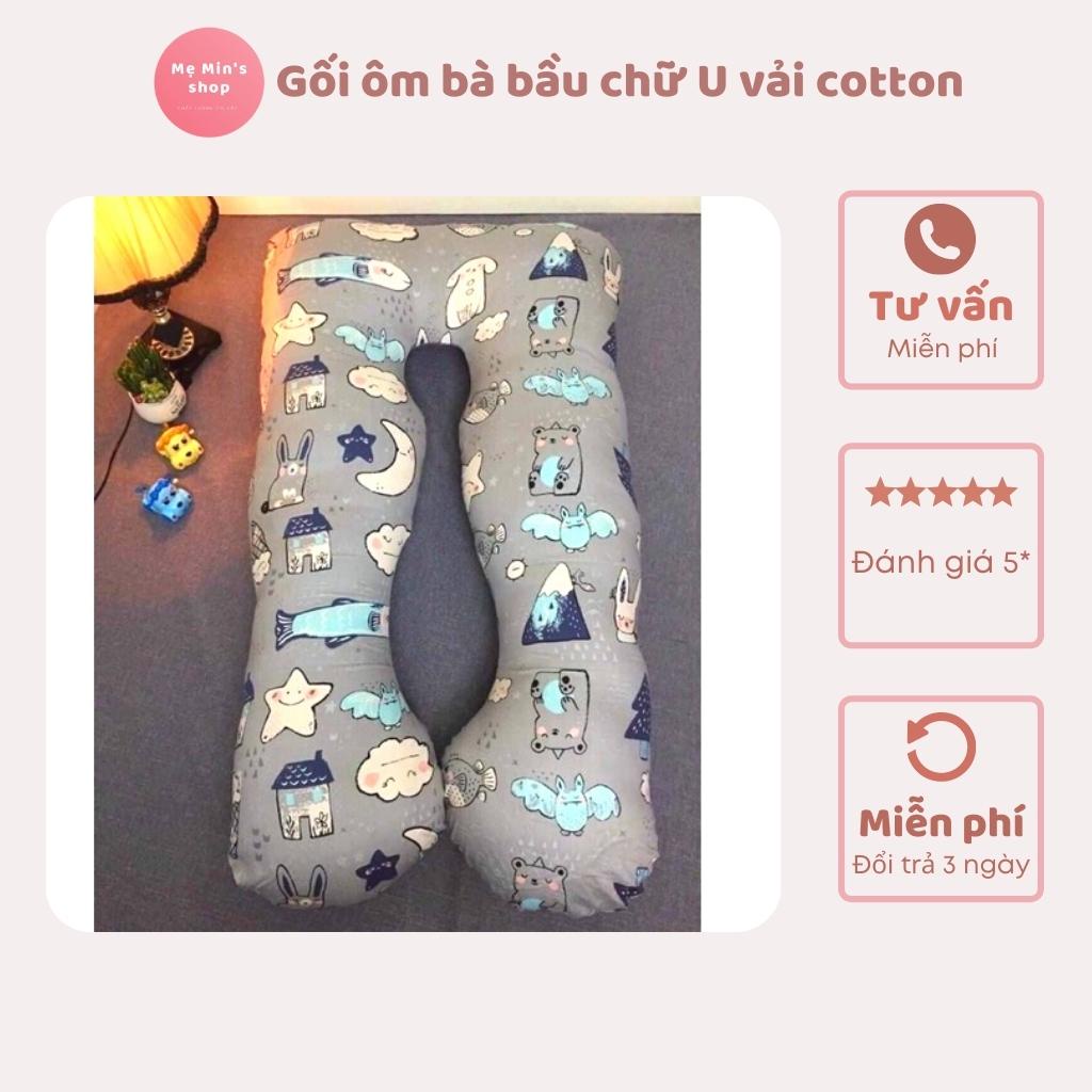 Gối ôm bà bầu chữ U vải cotton cao cấp, gối bầu hút chân không - Mẹ Min's Shop