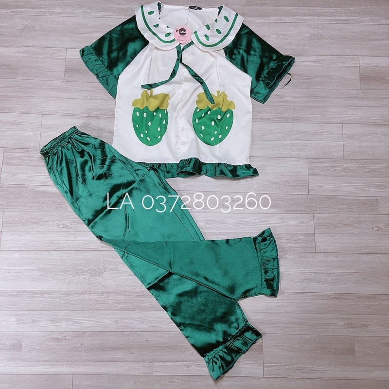 Bộ pizama quả dâu tây cổ bèo Bộ pijama pyjama