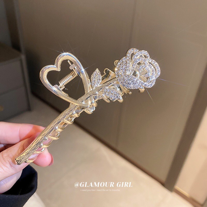 Kẹp tóc (gấp tóc) kim loại mẫu Hoa Hồng chữ Love sang trọng dành cho các bạn nữ DTOnline (chọn mẫu)