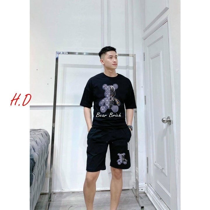 Đồ Bộ Nam Quần Áo Mùa Hè cộc tay in hình gấu brick cực xinh from rộng freesize chất cotton su thoáng nhẹ