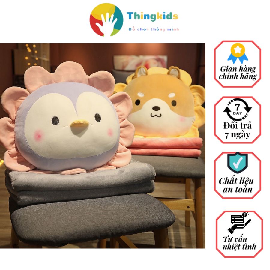 Chăn gối văn phòng 3 trong 1 hình thú nhiều mầu lựa chọn Kích thước Chăn 1,0m x 1,5m đến 1,6m Gối: 35 x 40cm - Thingkids