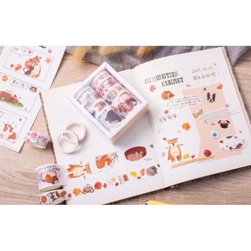 Cuộn băng keo Washi hình dán cute trang trí album, sổ, đồ dùng học tập dễ thương, giá rẻ cho học sinh