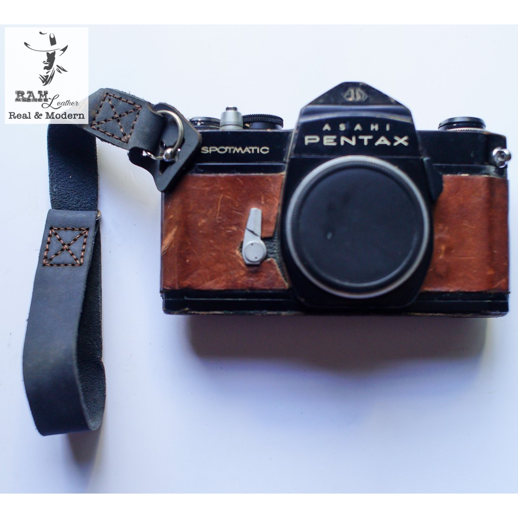 Dây máy ảnh vintage RAM Leather Handstraps đeo tay da bò thật da bò đen tuyền sang trọng