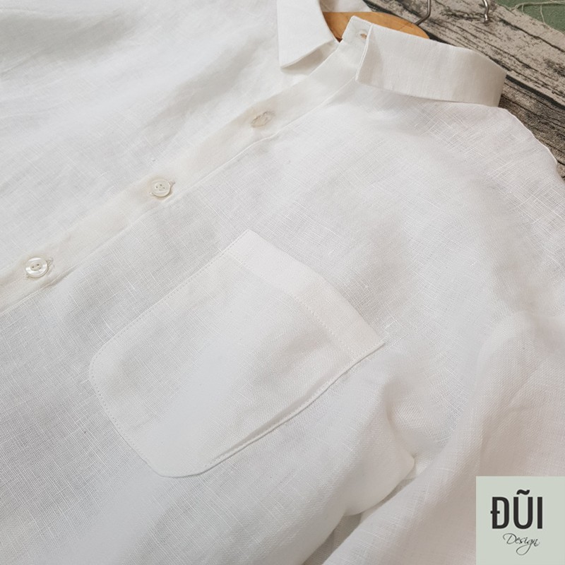 Áo đũi nam cài khuy cổ bẻ dài tay trắng M8