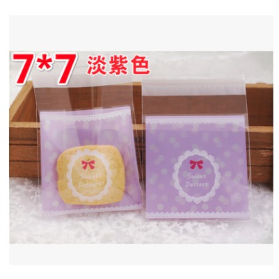 Set 10 túi kiếng đựng bánh cookie, quà tặng nơ chấm bi 7 x 7 cm