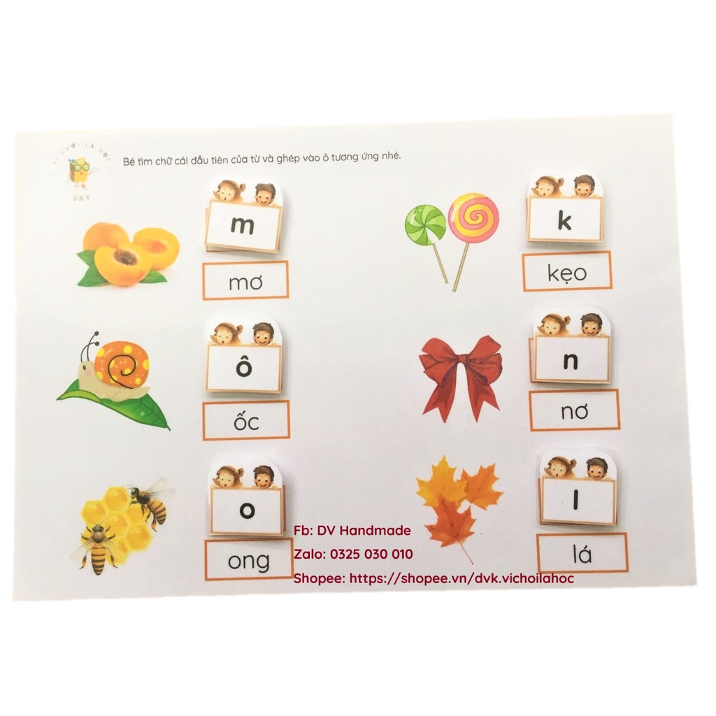 Bộ 13 học liệu cho bé học chữ cái - Học liệu bóc dán cho bé - Đồ chơi giáo dục sớm