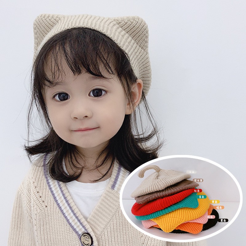 Mũ Nồi Cho Bé- Mũ Len Đuôi Mèo Có Tai Xinh Xắn Đáng Yêu Cho Bé Gái, Bé Trai Từ 2-7 Tuổi
