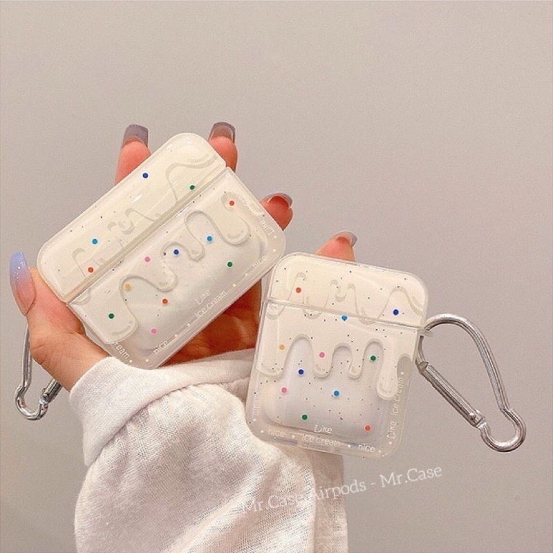 Case Airpods 1/2 /Pro/Ap3 Vỏ Ốp Tai Nghe Nhựa Dẻo Hình Kem Tuyết Trắng - Mr.Case