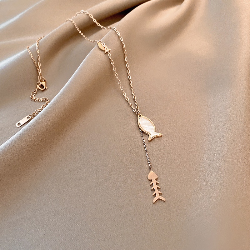 Vòng cổ Thép Titan Nhẹ Mặt Xương Cá Phong Cách Hàn Quốc Sang Trọng Cho Nữ