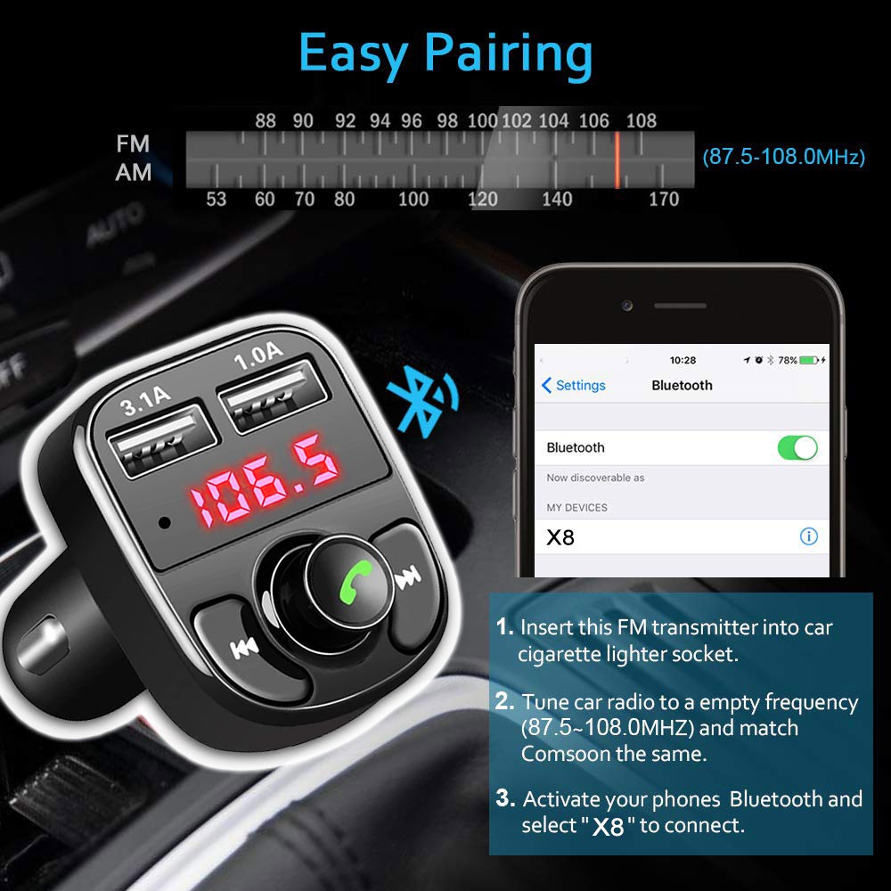 Bộ sạc USB B2 Bluetooth FM cho xe hơi kiêm chơi nhạc MP3