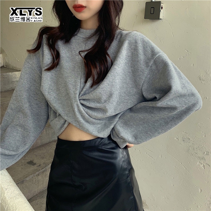 Áo sweater XINLANYASHE tay dài dáng rộng phong cách Hàn Quốc thời trang thu đông 2022