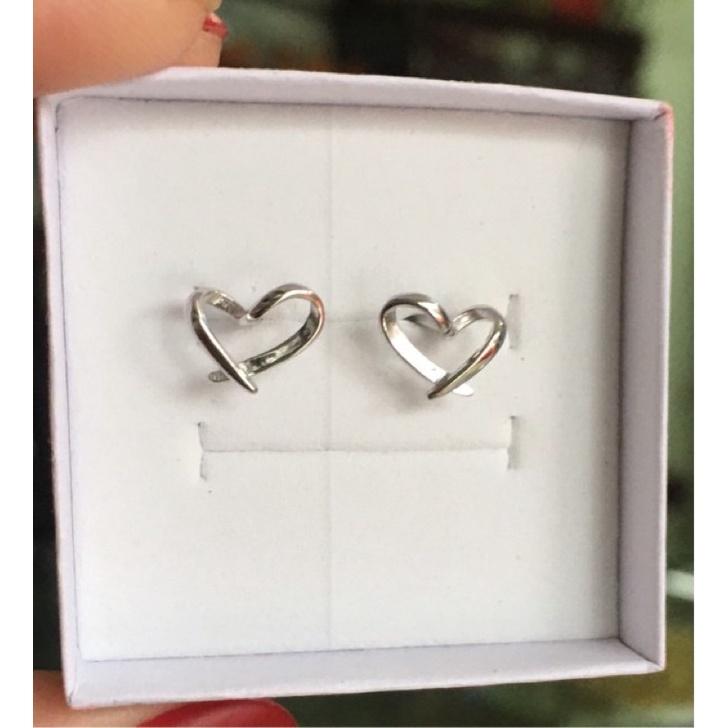 Bông tai nữ tim dáng cách điệu nữ tính chuẩn bạc ta -THJ SILVER